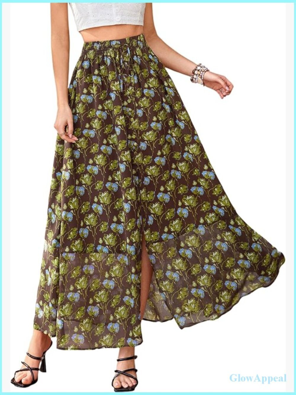 Floral Maxi Skirt High Waisted Boho A-Line Summer Long Skirt